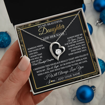 Forever Love Necklace 14K White Gold Finish | 2 | Personalized To My Beautiful Daughter Gifts Necklace From Mom Dad Feel My Love For Adult Daughter Graduation Christmas Graduation Custom Gift Box Message Card | https://teecentury.
