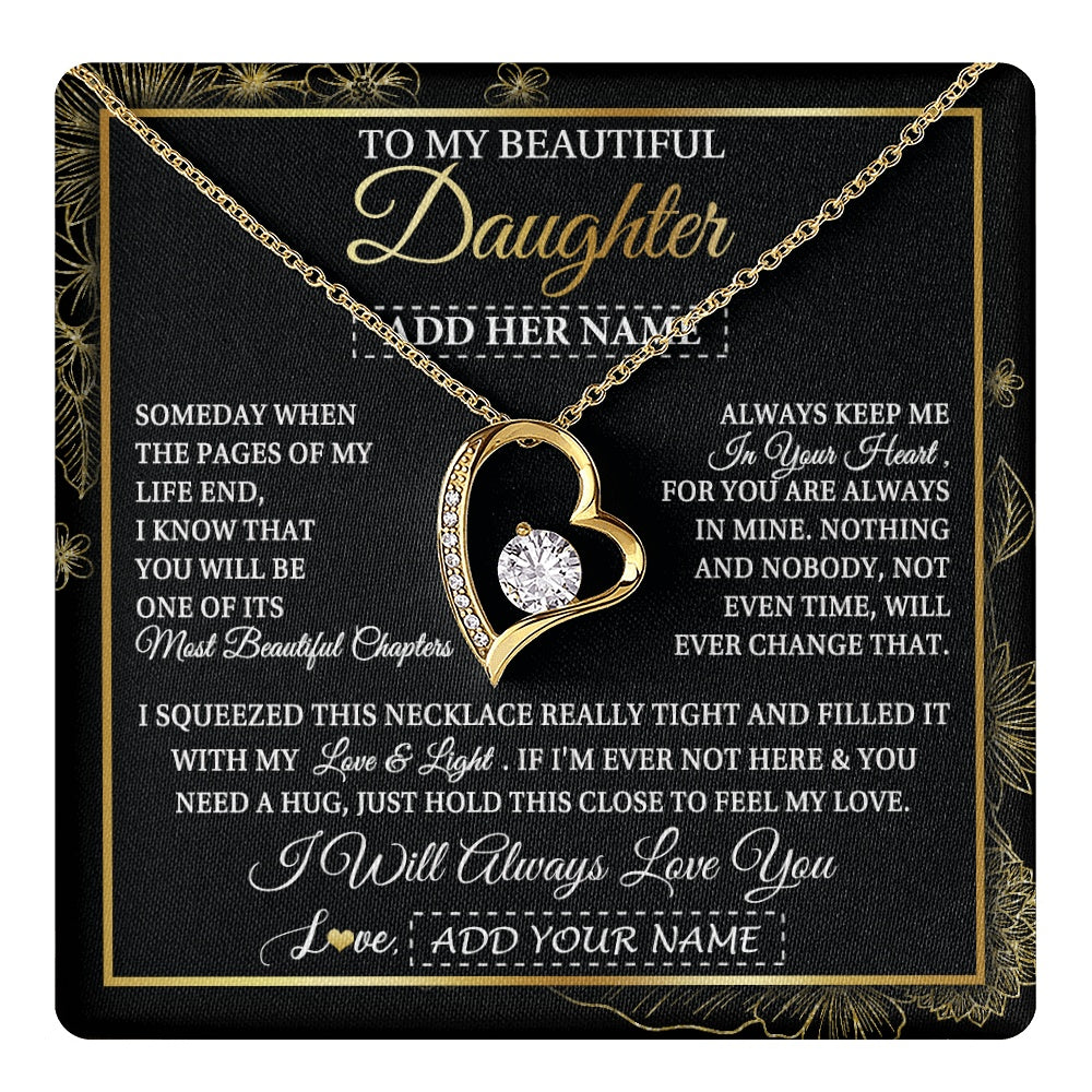 Forever Love Necklace 18K Yellow Gold Finish | 1 | Personalized To My Beautiful Daughter Gifts Necklace From Mom Dad Feel My Love For Adult Daughter Graduation Christmas Graduation Custom Gift Box Message Card | https://teecentury.