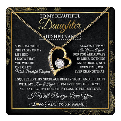 Forever Love Necklace 18K Yellow Gold Finish | 1 | Personalized To My Beautiful Daughter Gifts Necklace From Mom Dad Feel My Love For Adult Daughter Graduation Christmas Graduation Custom Gift Box Message Card | https://teecentury.