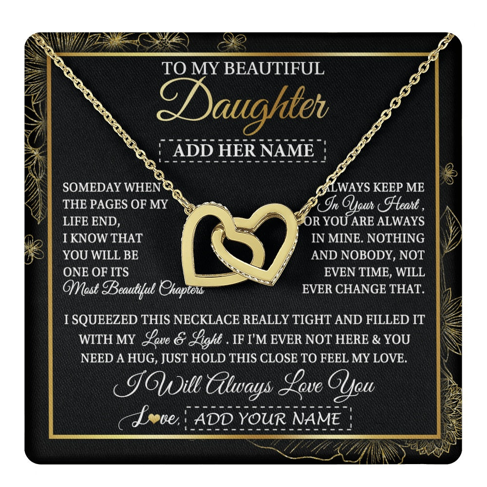 Interlocking Hearts Necklace 18K Yellow Gold Finish | 1 | Personalized To My Beautiful Daughter Gifts Necklace From Mom Dad Feel My Love For Adult Daughter Graduation Christmas Graduation Custom Gift Box Message Card | https://teecentury.