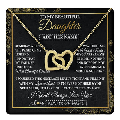 Interlocking Hearts Necklace 18K Yellow Gold Finish | 1 | Personalized To My Beautiful Daughter Gifts Necklace From Mom Dad Feel My Love For Adult Daughter Graduation Christmas Graduation Custom Gift Box Message Card | https://teecentury.