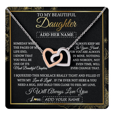 Interlocking Hearts Necklace Stainless Steel & Rose Gold Finish | 1 | Personalized To My Beautiful Daughter Gifts Necklace From Mom Dad Feel My Love For Adult Daughter Graduation Christmas Graduation Custom Gift Box Message Card | https://teecentury.