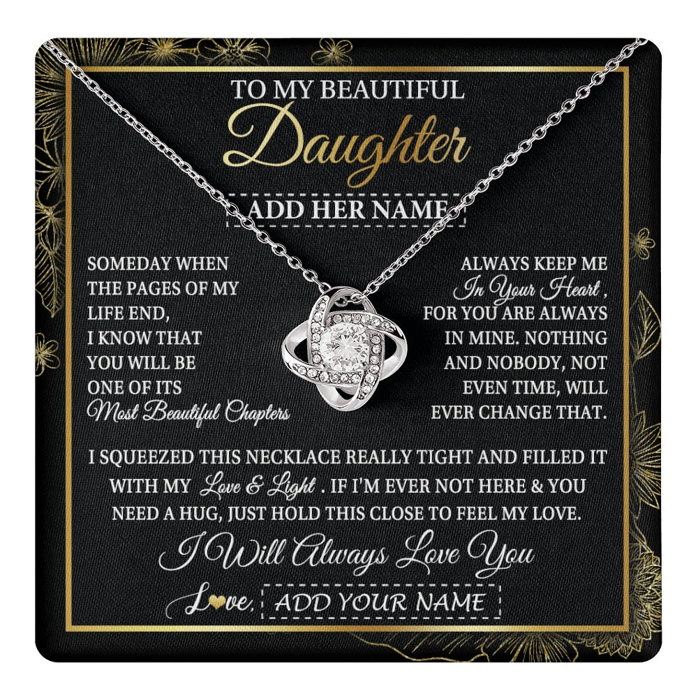 Love Knot Necklace 14K White Gold Finish | 1 | Personalized To My Beautiful Daughter Gifts Necklace From Mom Dad Feel My Love For Adult Daughter Graduation Christmas Graduation Custom Gift Box Message Card | https://teecentury.