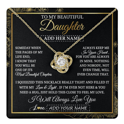 Love Knot Necklace 18K Yellow Gold Finish | 1 | Personalized To My Beautiful Daughter Gifts Necklace From Mom Dad Feel My Love For Adult Daughter Graduation Christmas Graduation Custom Gift Box Message Card | https://teecentury.