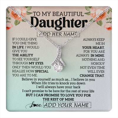 Alluring Beauty Necklace 14K White Gold Finish | 1 | Personalized To My Beautiful Daughter Gifts Necklace From Mom Dad Mother Love Jewelry For Daughter Birthday Christmas Customized Gift Box Message Card | teecentury
