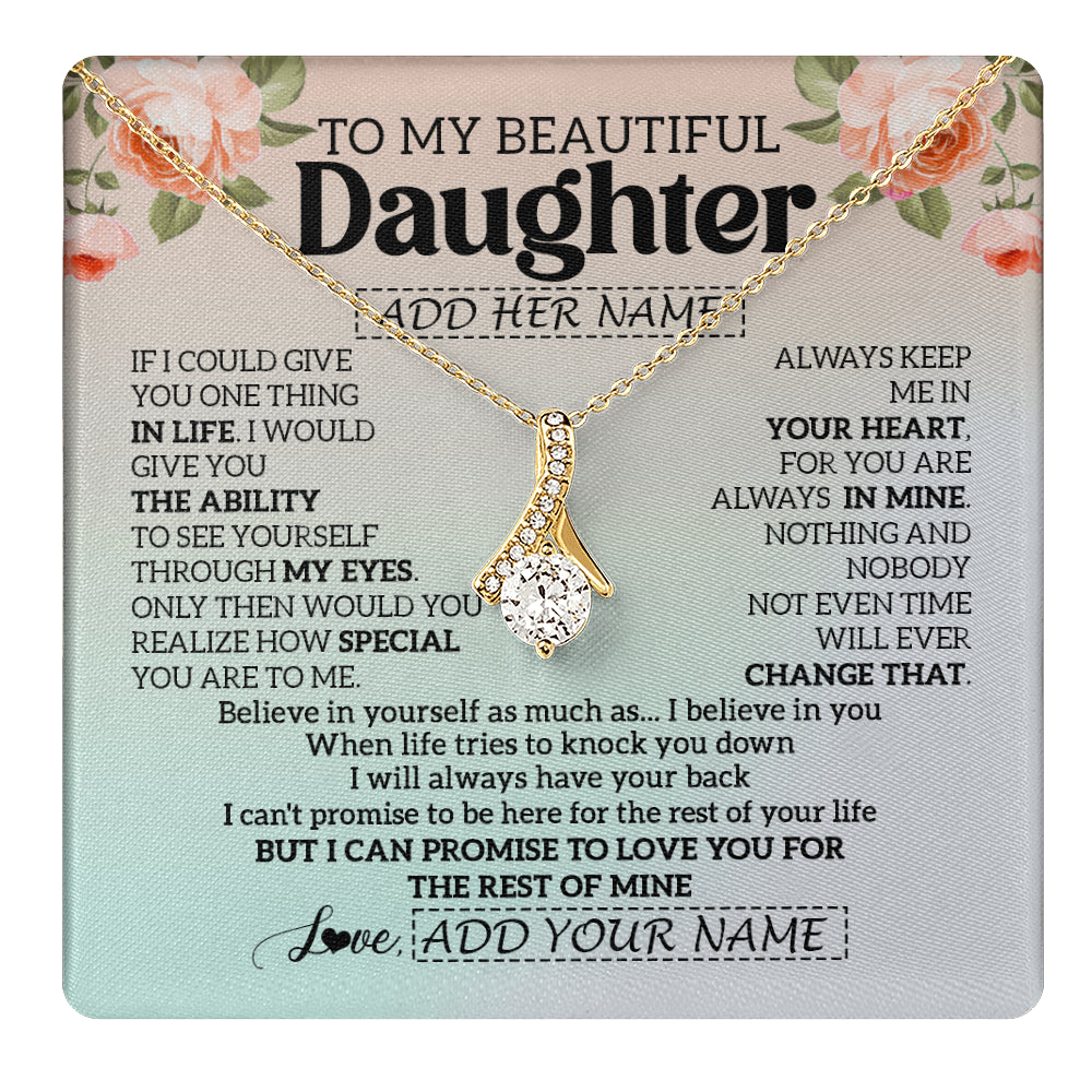Alluring Beauty Necklace 18K Yellow Gold Finish | 1 | Personalized To My Beautiful Daughter Gifts Necklace From Mom Dad Mother Love Jewelry For Daughter Birthday Christmas Customized Gift Box Message Card | teecentury