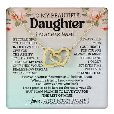 Interlocking Hearts Necklace 18K Yellow Gold Finish | 1 | Personalized To My Beautiful Daughter Gifts Necklace From Mom Dad Mother Love Jewelry For Daughter Birthday Christmas Customized Gift Box Message Card | teecentury