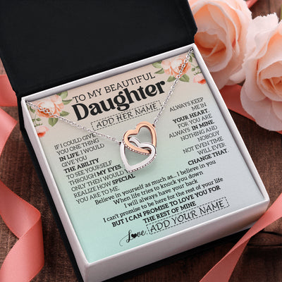 Interlocking Hearts Necklace Stainless Steel & Rose Gold Finish | 2 | Personalized To My Beautiful Daughter Gifts Necklace From Mom Dad Mother Love Jewelry For Daughter Birthday Christmas Customized Gift Box Message Card | teecentury