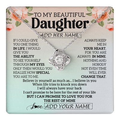 Love Knot Necklace 14K White Gold Finish | 1 | Personalized To My Beautiful Daughter Gifts Necklace From Mom Dad Mother Love Jewelry For Daughter Birthday Christmas Customized Gift Box Message Card | teecentury