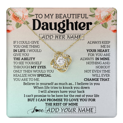 Love Knot Necklace 18K Yellow Gold Finish | 1 | Personalized To My Beautiful Daughter Gifts Necklace From Mom Dad Mother Love Jewelry For Daughter Birthday Christmas Customized Gift Box Message Card | teecentury