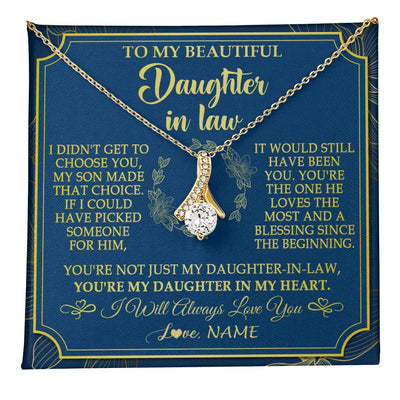 Alluring Beauty Necklace 18K Yellow Gold Finish | 1 | Personalized To My Beautiful Daughter In Law Necklace From Mother In Law Daughter In My Heart Jewelry Birthday Gifts Christmas Customized Gift Box Message Card | teecentury