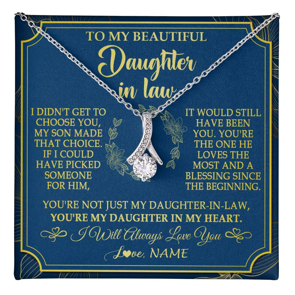 Alluring Beauty Necklace 14K White Gold Finish | 1 | Personalized To My Beautiful Daughter In Law Necklace From Mother In Law Daughter In My Heart Jewelry Birthday Gifts Christmas Customized Gift Box Message Card | teecentury