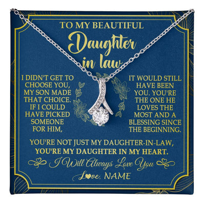 Alluring Beauty Necklace 14K White Gold Finish | 1 | Personalized To My Beautiful Daughter In Law Necklace From Mother In Law Daughter In My Heart Jewelry Birthday Gifts Christmas Customized Gift Box Message Card | teecentury
