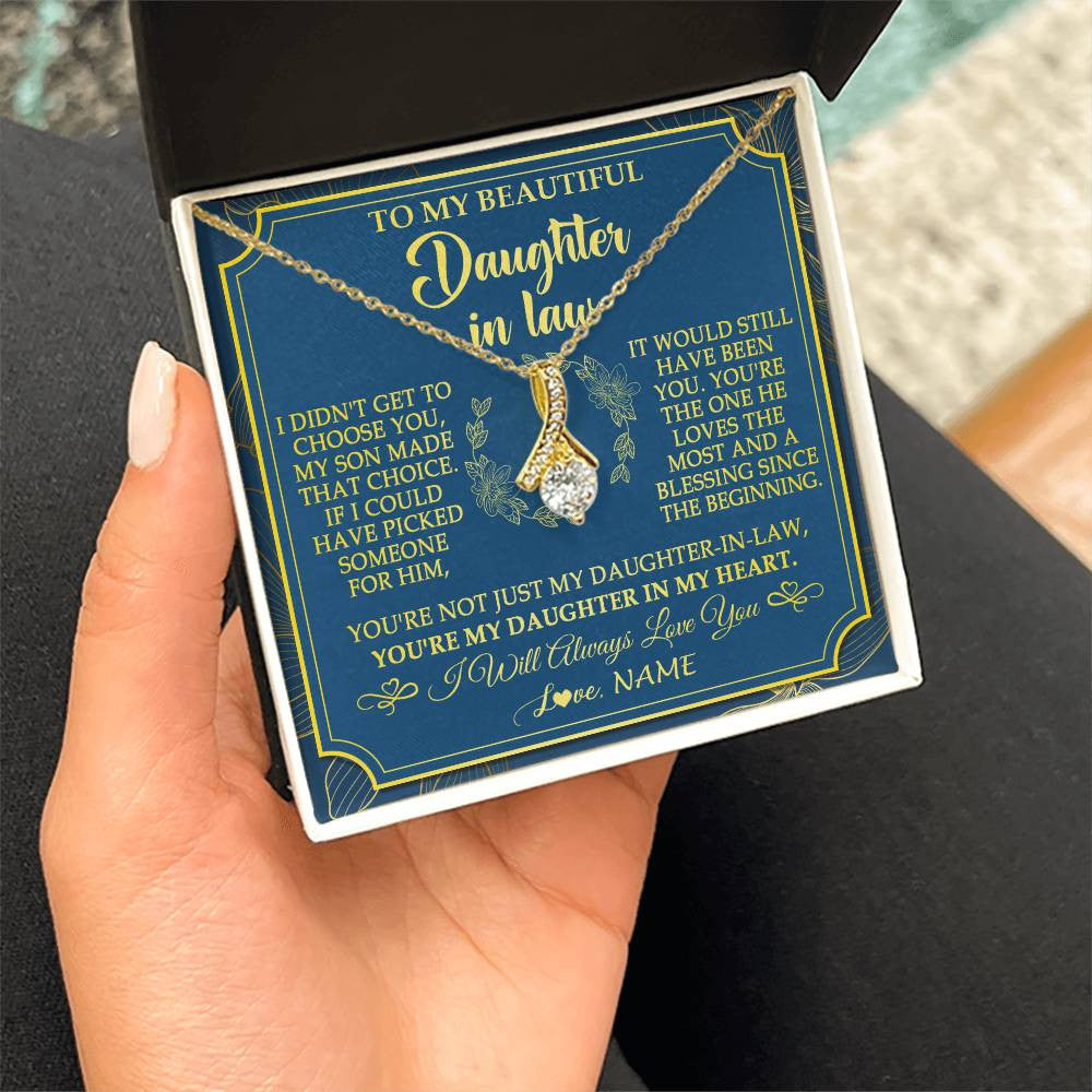 Alluring Beauty Necklace 18K Yellow Gold Finish | 2 | Personalized To My Beautiful Daughter In Law Necklace From Mother In Law Daughter In My Heart Jewelry Birthday Gifts Christmas Customized Gift Box Message Card | teecentury