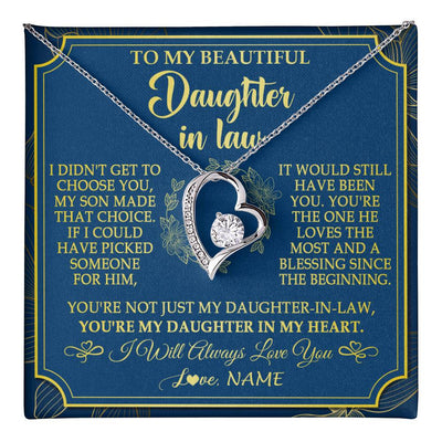 Forever Love Necklace 14K White Gold Finish | 1 | Personalized To My Beautiful Daughter In Law Necklace From Mother In Law Daughter In My Heart Jewelry Birthday Gifts Christmas Customized Gift Box Message Card | teecentury