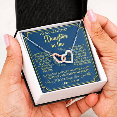 Interlocking Hearts Necklace Stainless Steel & Rose Gold Finish | 2 | Personalized To My Beautiful Daughter In Law Necklace From Mother In Law Daughter In My Heart Jewelry Birthday Gifts Christmas Customized Gift Box Message Card | teecentury