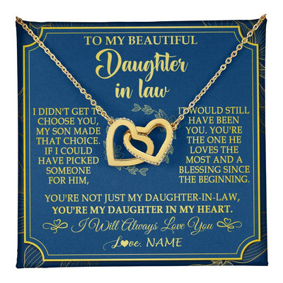 Interlocking Hearts Necklace 18K Yellow Gold Finish | 1 | Personalized To My Beautiful Daughter In Law Necklace From Mother In Law Daughter In My Heart Jewelry Birthday Gifts Christmas Customized Gift Box Message Card | teecentury