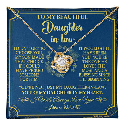 Love Knot Necklace 18K Yellow Gold Finish | 1 | Personalized To My Beautiful Daughter In Law Necklace From Mother In Law Daughter In My Heart Jewelry Birthday Gifts Christmas Customized Gift Box Message Card | teecentury