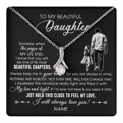 Alluring Beauty Necklace 14K White Gold Finish | 1 | Personalized To My Beautiful Daughter Necklace From Dad Father Always Love You Daughter Birthday Graduation Christmas Customized Gift Box Message Card | teecentury