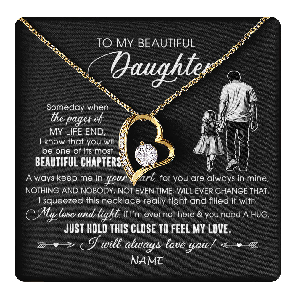 Forever Love Necklace 18K Yellow Gold Finish | 1 | Personalized To My Beautiful Daughter Necklace From Dad Father Always Love You Daughter Birthday Graduation Christmas Customized Gift Box Message Card | teecentury