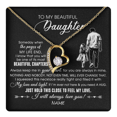 Forever Love Necklace 18K Yellow Gold Finish | 1 | Personalized To My Beautiful Daughter Necklace From Dad Father Always Love You Daughter Birthday Graduation Christmas Customized Gift Box Message Card | teecentury
