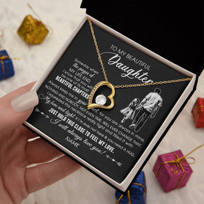 Forever Love Necklace 18K Yellow Gold Finish | 2 | Personalized To My Beautiful Daughter Necklace From Dad Father Always Love You Daughter Birthday Graduation Christmas Customized Gift Box Message Card | teecentury