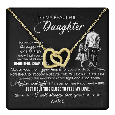 Interlocking Hearts Necklace 18K Yellow Gold Finish | 1 | Personalized To My Beautiful Daughter Necklace From Dad Father Always Love You Daughter Birthday Graduation Christmas Customized Gift Box Message Card | teecentury