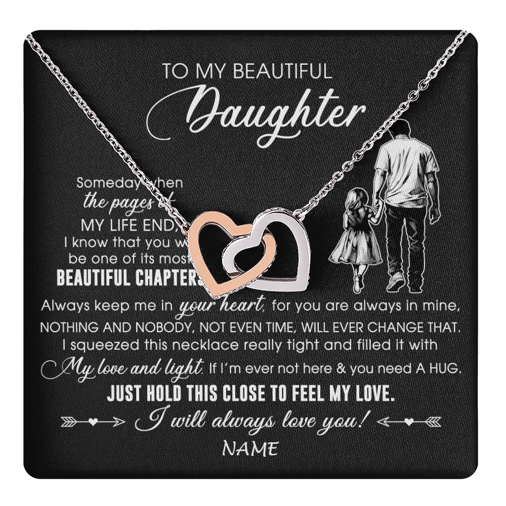 Interlocking Hearts Necklace Stainless Steel & Rose Gold Finish | 1 | Personalized To My Beautiful Daughter Necklace From Dad Father Always Love You Daughter Birthday Graduation Christmas Customized Gift Box Message Card | teecentury