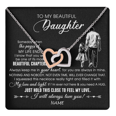 Interlocking Hearts Necklace Stainless Steel & Rose Gold Finish | 1 | Personalized To My Beautiful Daughter Necklace From Dad Father Always Love You Daughter Birthday Graduation Christmas Customized Gift Box Message Card | teecentury