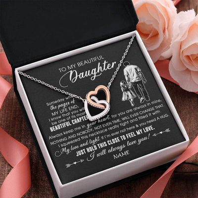 Interlocking Hearts Necklace Stainless Steel & Rose Gold Finish | 2 | Personalized To My Beautiful Daughter Necklace From Dad Father Always Love You Daughter Birthday Graduation Christmas Customized Gift Box Message Card | teecentury