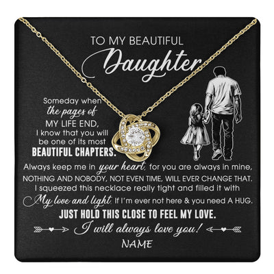 Love Knot Necklace 18K Yellow Gold Finish | 1 | Personalized To My Beautiful Daughter Necklace From Dad Father Always Love You Daughter Birthday Graduation Christmas Customized Gift Box Message Card | teecentury