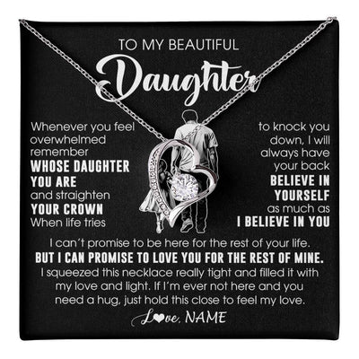 Forever Love Necklace 14K White Gold Finish | 1 | Personalized To My Beautiful Daughter Necklace From Dad Father Believe In Yourself Daughter Birthday Gifts Jewelry Christmas Customized Message Card | teecentury
