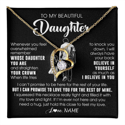 Forever Love Necklace 18K Yellow Gold Finish | 1 | Personalized To My Beautiful Daughter Necklace From Dad Father Believe In Yourself Daughter Birthday Gifts Jewelry Christmas Customized Message Card | teecentury