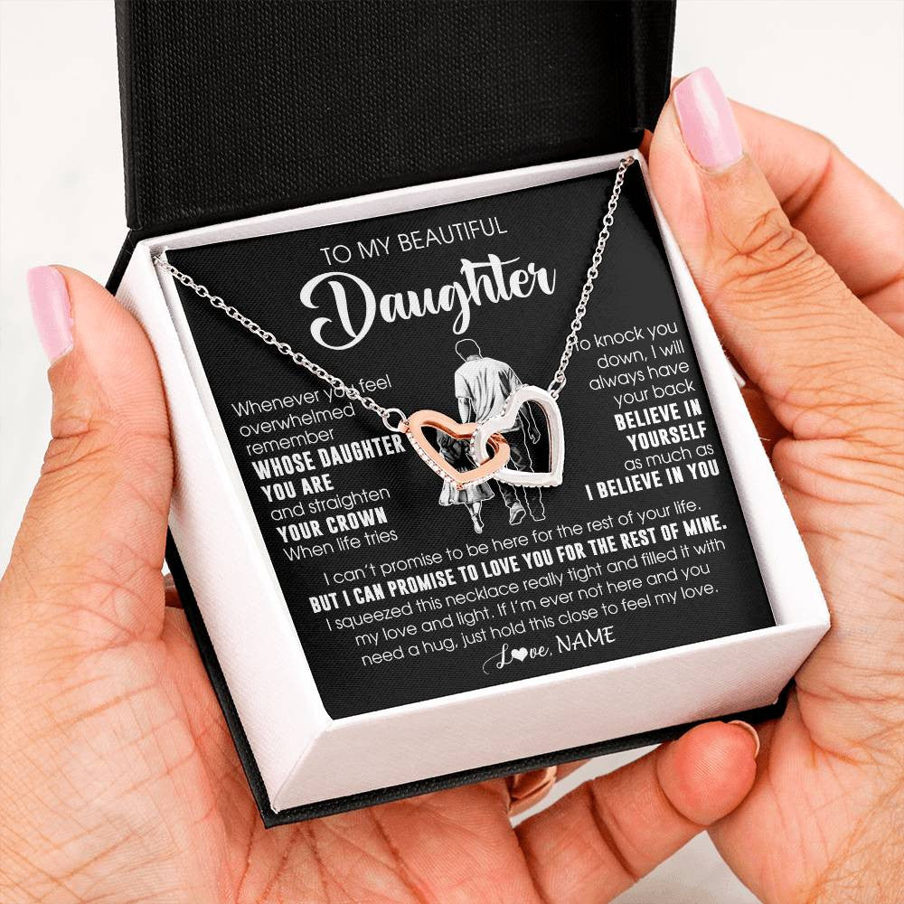 Interlocking Hearts Necklace Stainless Steel & Rose Gold Finish | 2 | Personalized To My Beautiful Daughter Necklace From Dad Father Believe In Yourself Daughter Birthday Gifts Jewelry Christmas Customized Message Card | teecentury