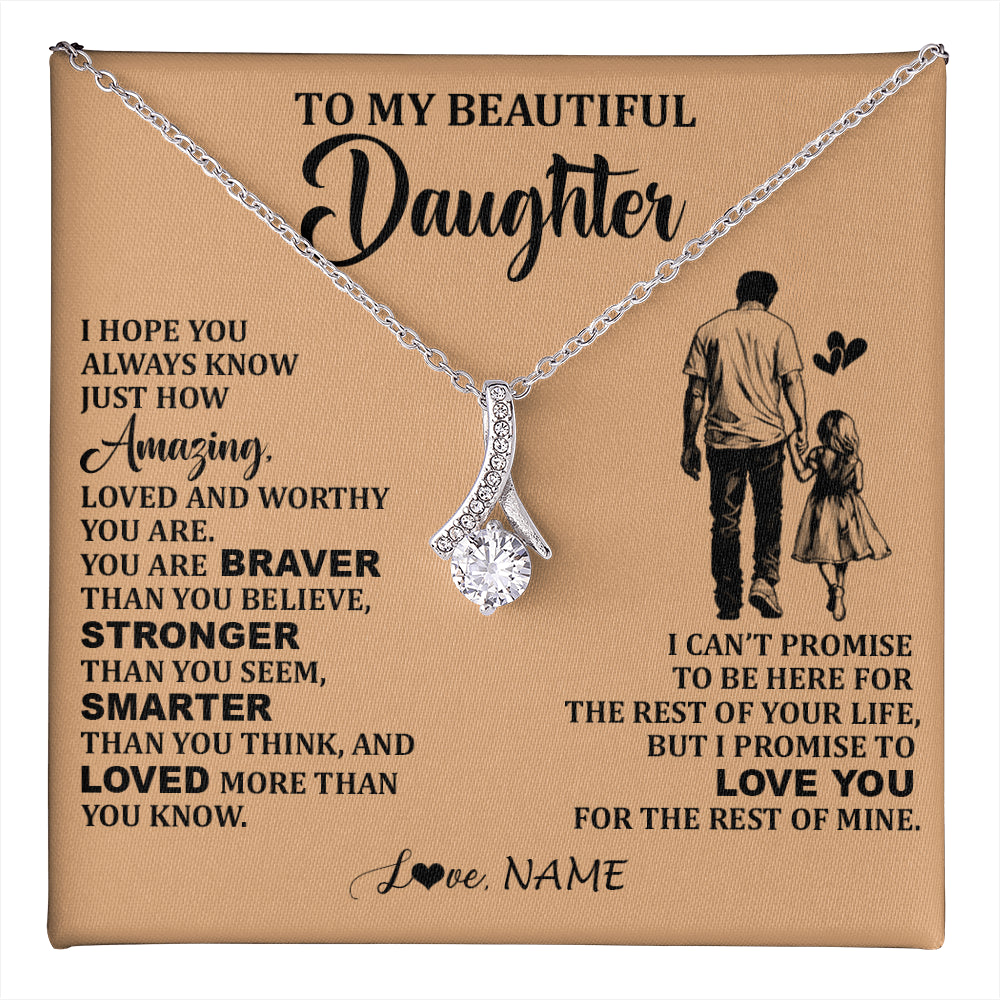 Alluring Beauty Necklace 14K White Gold Finish | 1 | Personalized To My Beautiful Daughter Necklace From Dad Father Promise To Love You Daughter Birthday Jewelry Christmas Customized Gift Box Message Card | teecentury
