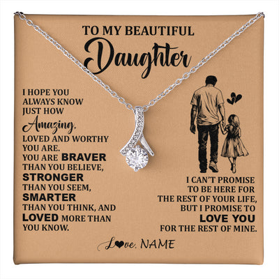 Alluring Beauty Necklace 14K White Gold Finish | 1 | Personalized To My Beautiful Daughter Necklace From Dad Father Promise To Love You Daughter Birthday Jewelry Christmas Customized Gift Box Message Card | teecentury