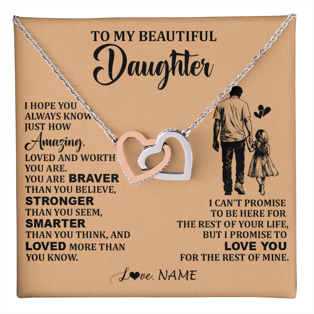 Interlocking Hearts Necklace Stainless Steel & Rose Gold Finish | 1 | Personalized To My Beautiful Daughter Necklace From Dad Father Promise To Love You Daughter Birthday Jewelry Christmas Customized Gift Box Message Card | teecentury