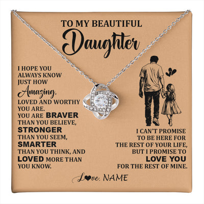 Love Knot Necklace 14K White Gold Finish | 1 | Personalized To My Beautiful Daughter Necklace From Dad Father Promise To Love You Daughter Birthday Jewelry Christmas Customized Gift Box Message Card | teecentury