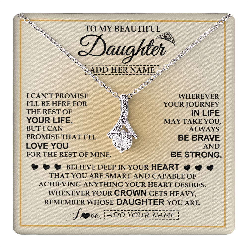 Alluring Beauty Necklace 14K White Gold Finish | 1 | Personalized To My Beautiful Daughter Necklace From Dad Jewelry Present For Women Daughter Birthday Mother's Day Wedding Day Christmas Gift Box Message Card | teecentury