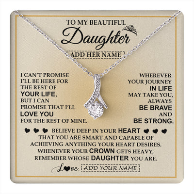 Alluring Beauty Necklace 14K White Gold Finish | 1 | Personalized To My Beautiful Daughter Necklace From Dad Jewelry Present For Women Daughter Birthday Mother's Day Wedding Day Christmas Gift Box Message Card | teecentury