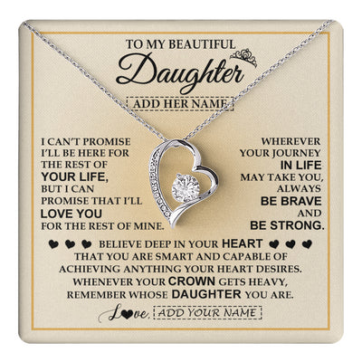 Forever Love Necklace 14K White Gold Finish | 1 | Personalized To My Beautiful Daughter Necklace From Dad Jewelry Present For Women Daughter Birthday Mother's Day Wedding Day Christmas Gift Box Message Card | teecentury