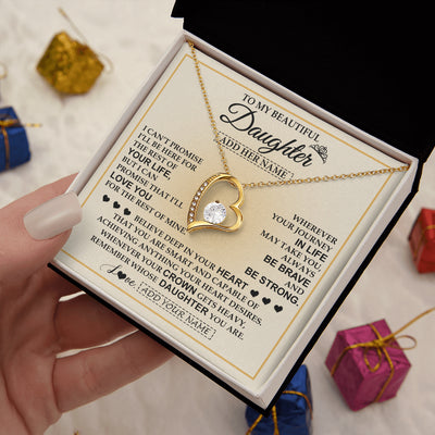 Forever Love Necklace 18K Yellow Gold Finish | 2 | Personalized To My Beautiful Daughter Necklace From Dad Jewelry Present For Women Daughter Birthday Mother's Day Wedding Day Christmas Gift Box Message Card | teecentury