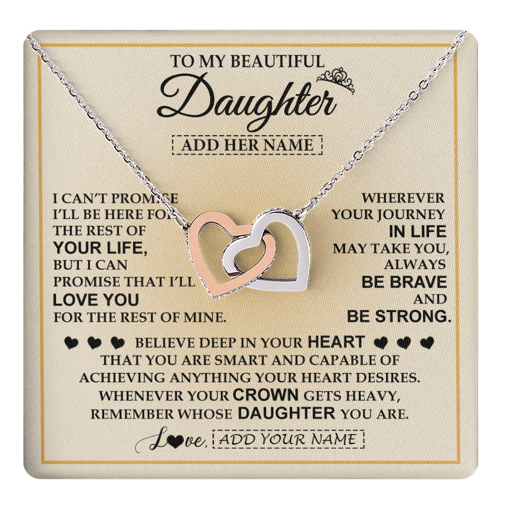 Interlocking Hearts Necklace Stainless Steel & Rose Gold Finish | 1 | Personalized To My Beautiful Daughter Necklace From Dad Jewelry Present For Women Daughter Birthday Mother's Day Wedding Day Christmas Gift Box Message Card | teecentury