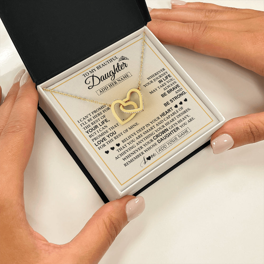 Interlocking Hearts Necklace 18K Yellow Gold Finish | 2 | Personalized To My Beautiful Daughter Necklace From Dad Jewelry Present For Women Daughter Birthday Mother's Day Wedding Day Christmas Gift Box Message Card | teecentury