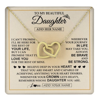 Interlocking Hearts Necklace 18K Yellow Gold Finish | 1 | Personalized To My Beautiful Daughter Necklace From Dad Jewelry Present For Women Daughter Birthday Mother's Day Wedding Day Christmas Gift Box Message Card | teecentury