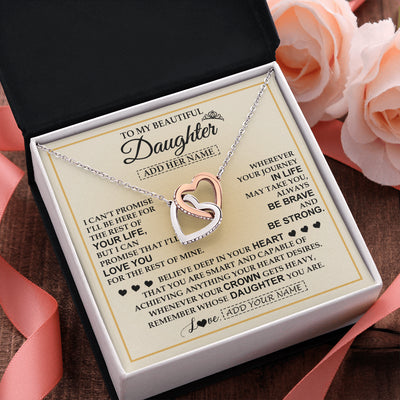 Interlocking Hearts Necklace Stainless Steel & Rose Gold Finish | 2 | Personalized To My Beautiful Daughter Necklace From Dad Jewelry Present For Women Daughter Birthday Mother's Day Wedding Day Christmas Gift Box Message Card | teecentury