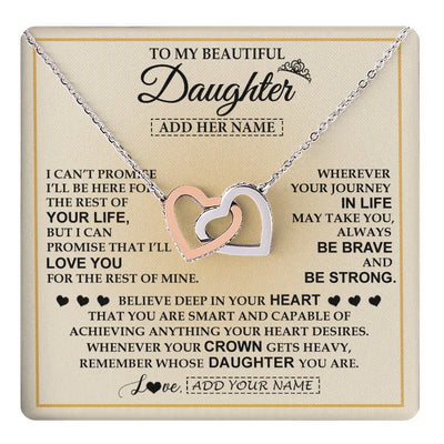 Interlocking Hearts Necklace Stainless Steel & Rose Gold Finish | 1 | Personalized To My Beautiful Daughter Necklace From Dad Jewelry Present For Women Daughter Birthday Mother's Day Wedding Day Christmas Gift Box Message Card | teecentury