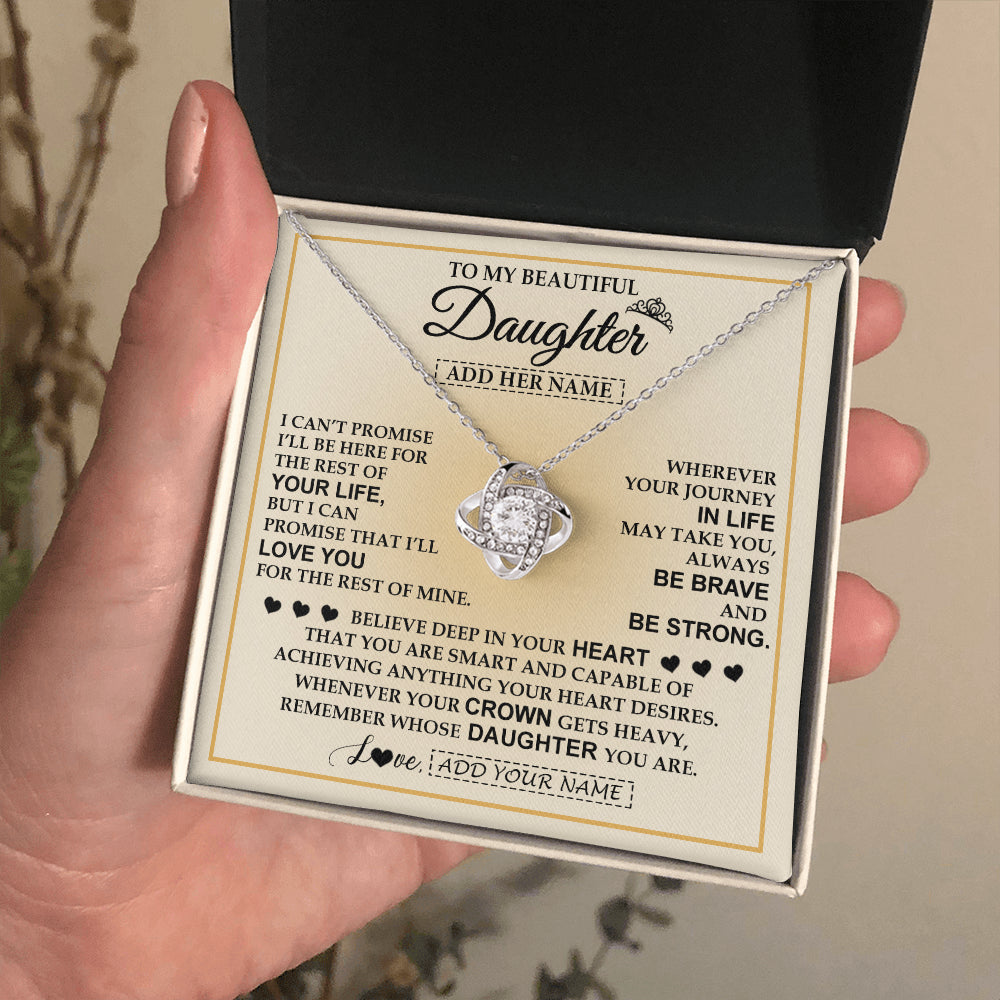 Love Knot Necklace 14K White Gold Finish | 2 | Personalized To My Beautiful Daughter Necklace From Dad Jewelry Present For Women Daughter Birthday Mother's Day Wedding Day Christmas Gift Box Message Card | teecentury