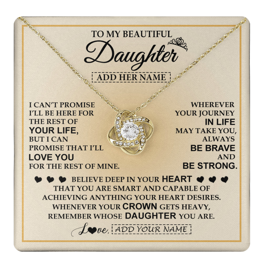 Love Knot Necklace 18K Yellow Gold Finish | 1 | Personalized To My Beautiful Daughter Necklace From Dad Jewelry Present For Women Daughter Birthday Mother's Day Wedding Day Christmas Gift Box Message Card | teecentury