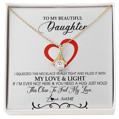 Alluring Beauty Necklace 18K Yellow Gold Finish | Personalized To My Beautiful Daughter Necklace From Dad Mom Filled With My Love and Light Daughter Jewelry Birthday Christmas Customized Message Card | teecentury